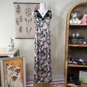 Vintage 90s Floral Maxi Nightgown Babydoll Dress Cottage Garden Party Romantic S
